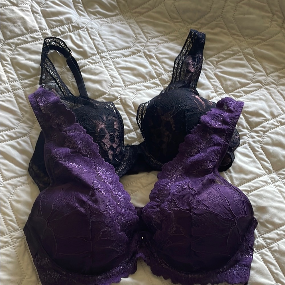 Black and Purple Lace Bras with Adjustable Straps and Underwire
